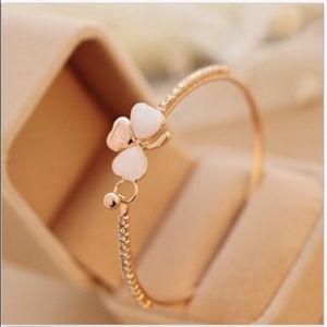 Clover Flower Crystals Gold Plated Cuff Bracelet